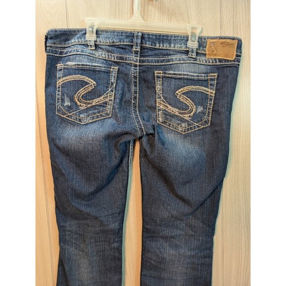Silver Jeans Co Womens Blue Twisted Denim Jeans Sz 34x33 Distressed Low Rise - Picture 5 of 12